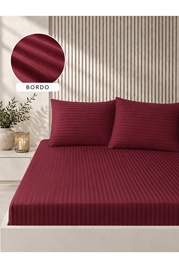 Striped Satin Double Bed Sheet Set | 160X200+30 cm | Elastic, Soft Textured, Stylish and Comfortable