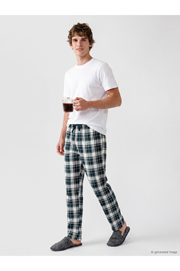 Esvab • Modern & Distinctive Standard Fit Checkered Embroidered Men's Pajama Bottoms