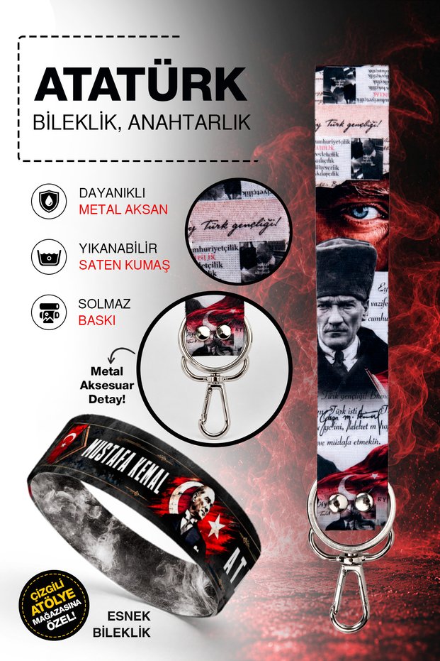Ataturk- Keychain, Bracelet, Bag Charm Accessory - Gift Set