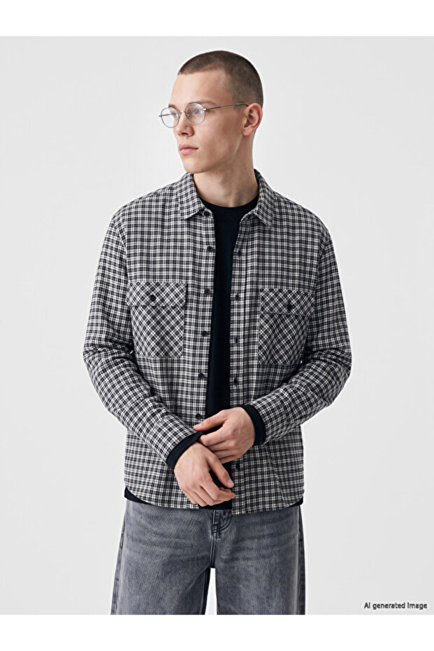 Esvab • Modern & Distinctive Relax Fit Checkered Embroidered Men's Shirt