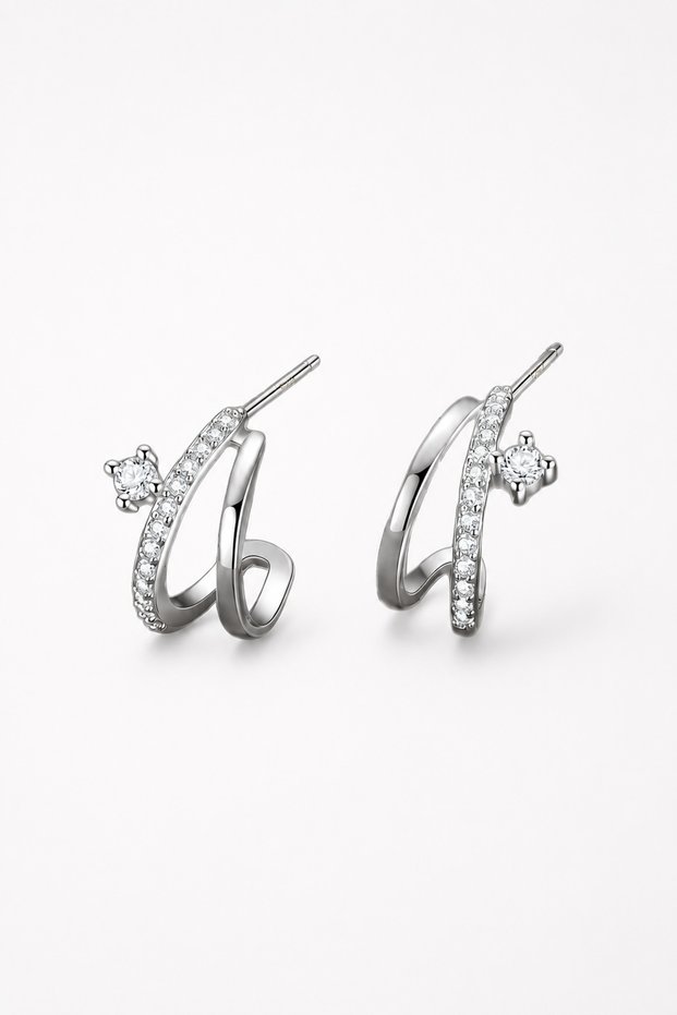 Silver Color Zircon Stone Double Hoop Women's Earrings