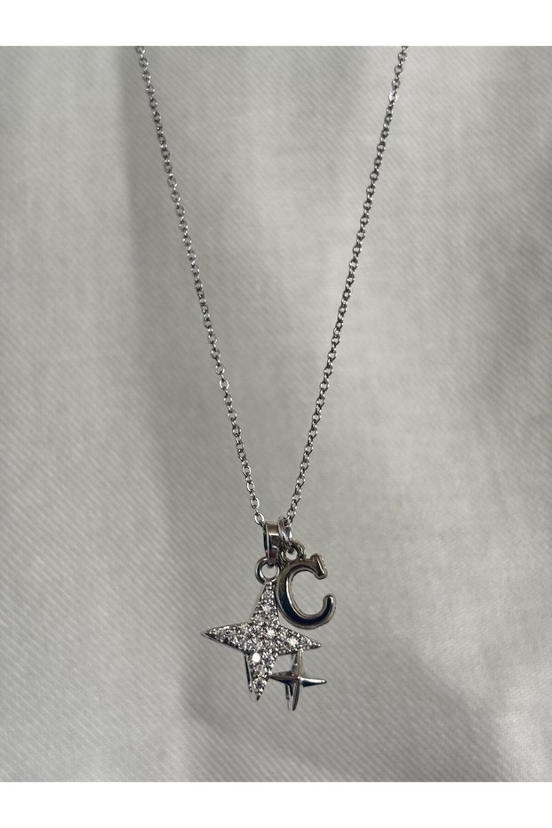 316L Steel Women's Necklace with C Letter with Polar Star