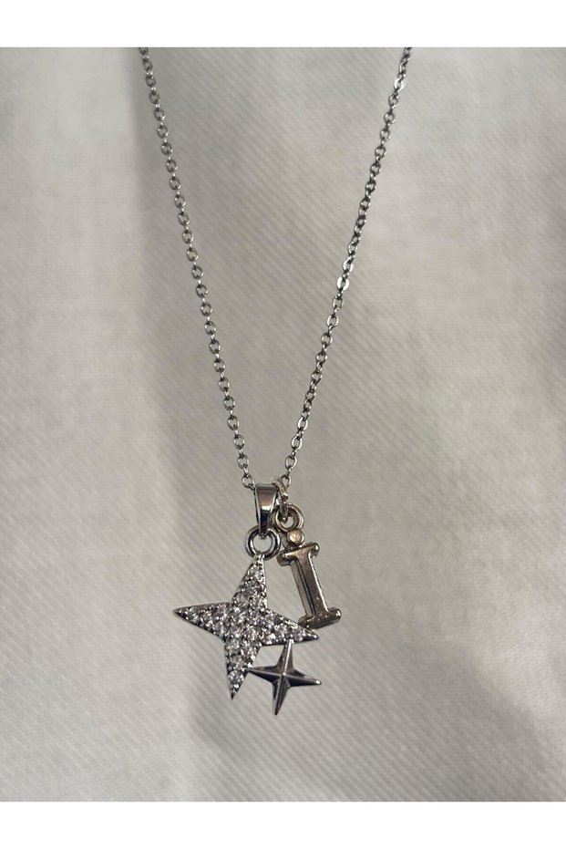 316L Steel Women's Necklace with Letter I and Polar Star