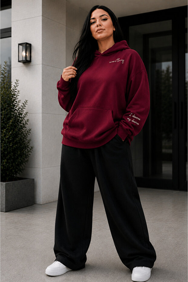 Women's Plus Size 3 Thread Hooded 2-Piece Tracksuit Set Oversize Hoodie Wide Leg Pants Printed Winter L-8Xl