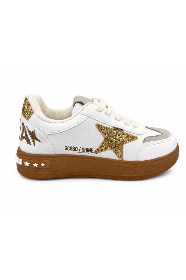 Girls' Silvery Star Detail Velcro Sneaker Sports Shoes