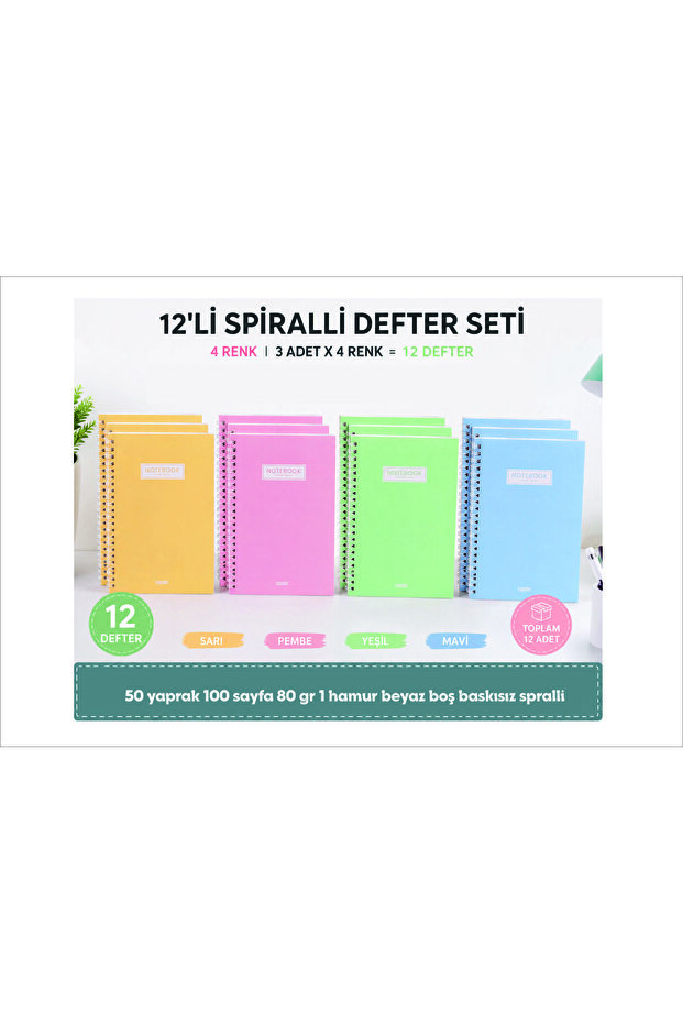12Pcs Each Color 3Pcs Pastel Colors Plain Spiral Bound A5 Unlined 50 Sheets 100 Pages School Notebooks
