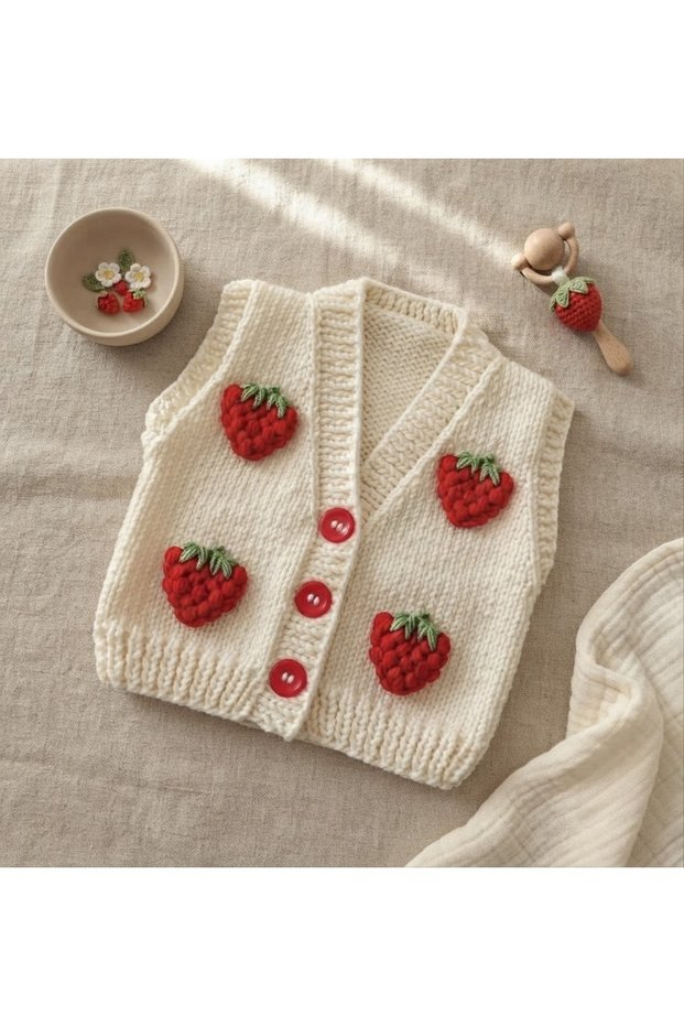 Hand-Knitted Strawberry Baby Children's Vest