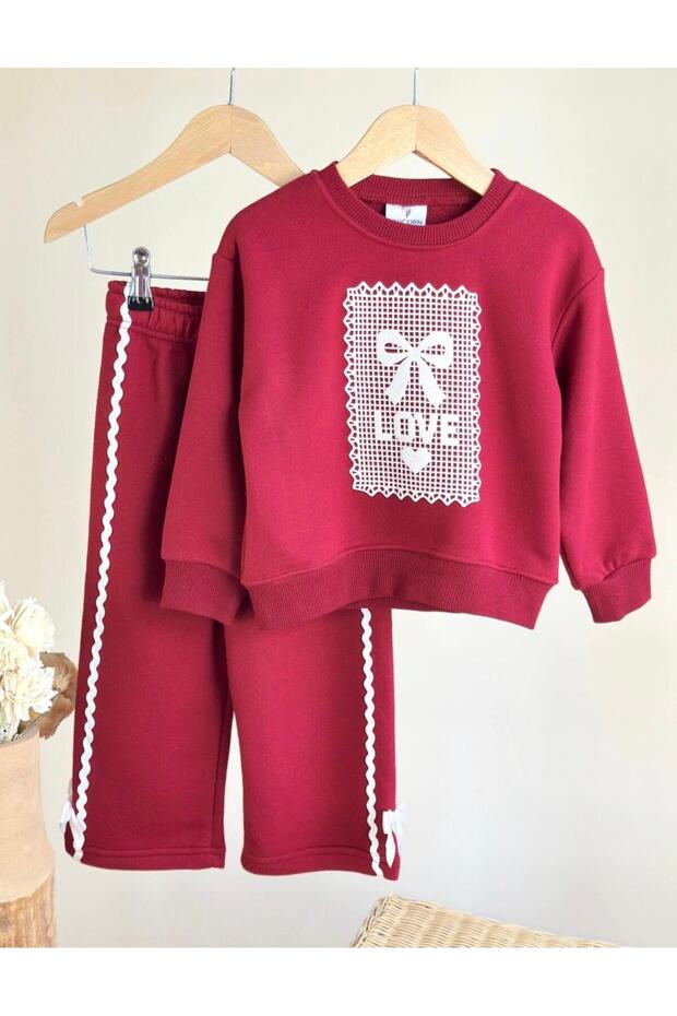 Embossed Love Writing Top and Bottom Girls' Set