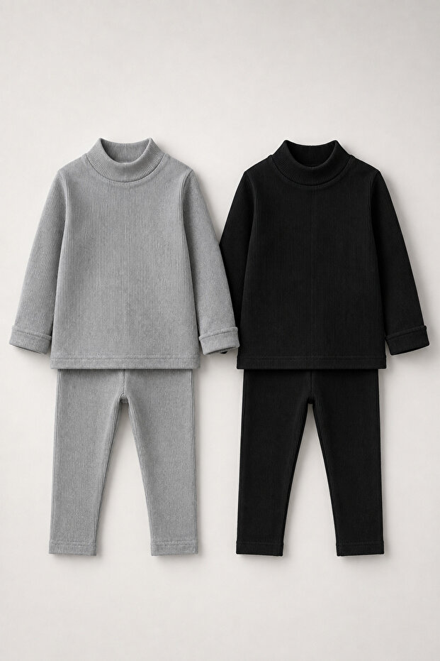 1-16 Years Old Children's 2-Piece Children's Fleece Undershirt Set – Turtleneck Long Sleeve Top and Bottom Winter Set 2 Pieces