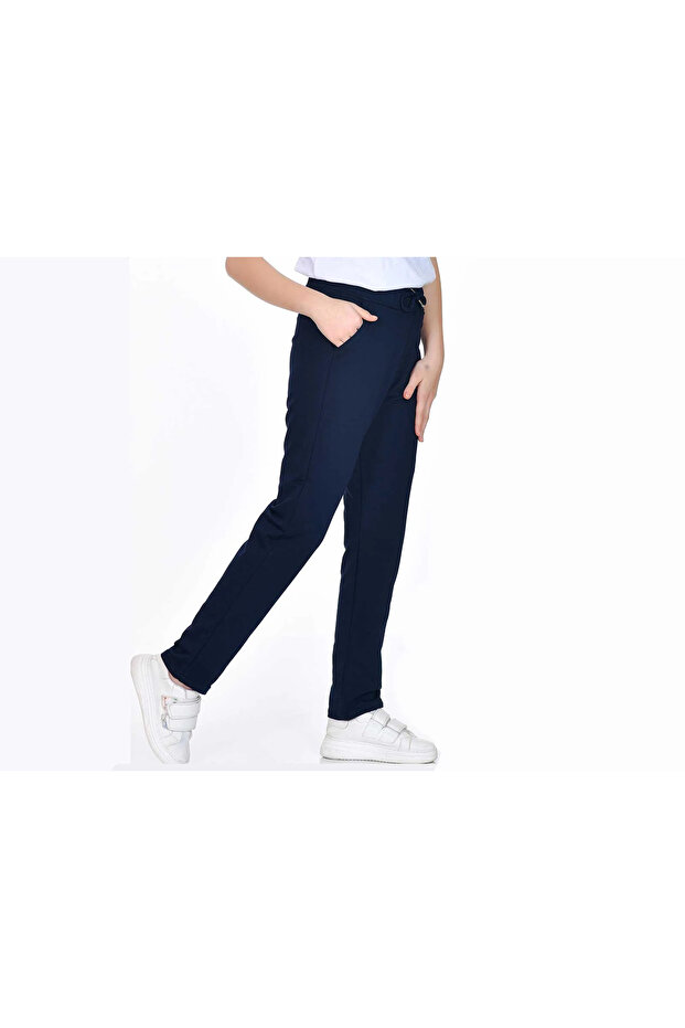 Boys' School Sweatpants with Two Threads, Straight Leg and Elastic Waist - Dark Navy Blue