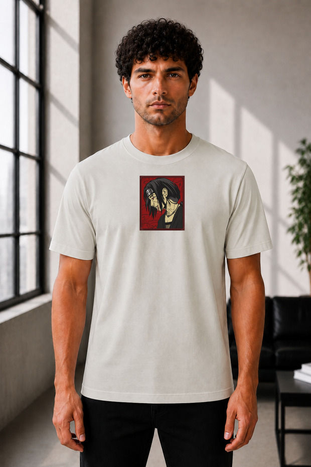 Unisex Oversize Naruto Shippuden Itachi Uchiha Embroidered Anime T-Shirt 100% Cotton