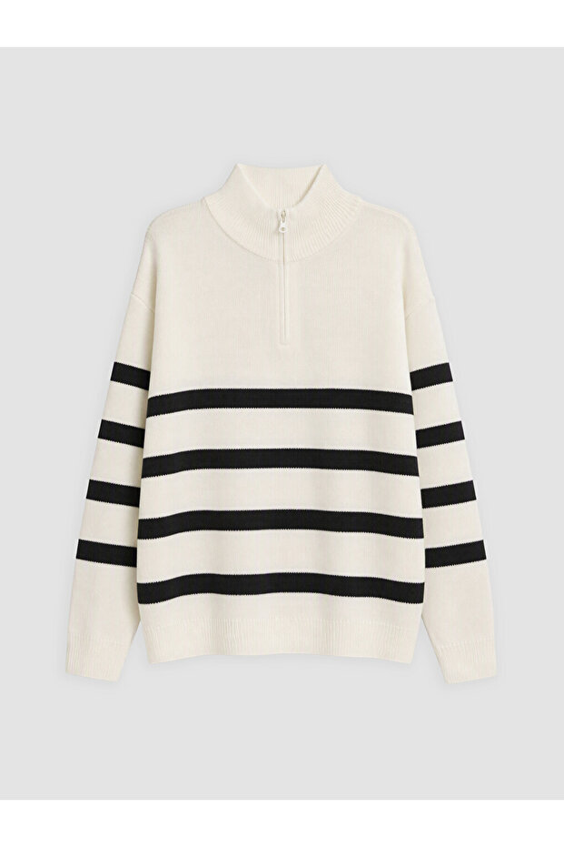 Ecru Stand Collar Boy's Knitwear Sweater