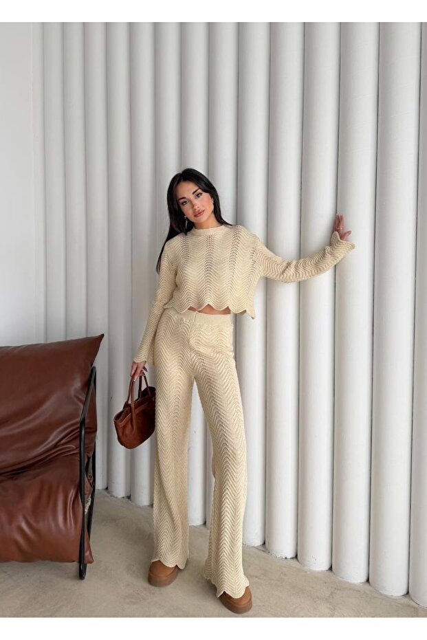 Women's Glitter Lined Openwork Knitwear Set