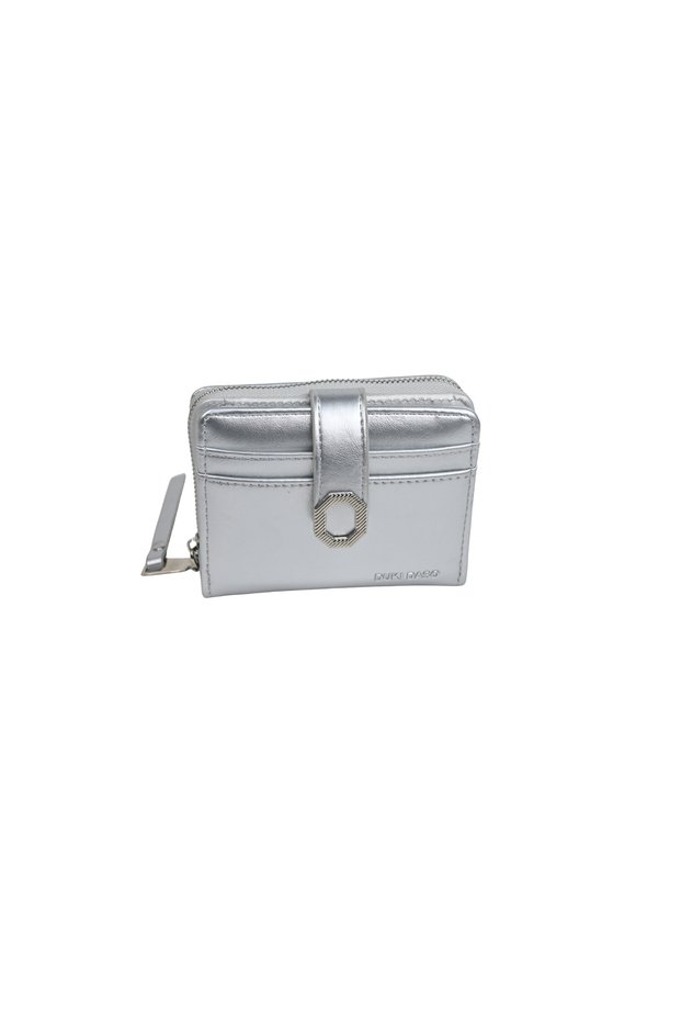 Duki Daso Silver Women's Wallet with Buckle Detail, Snap Fastener, Zipper, Multi-Compartment Mini Card Holder | Summer N
