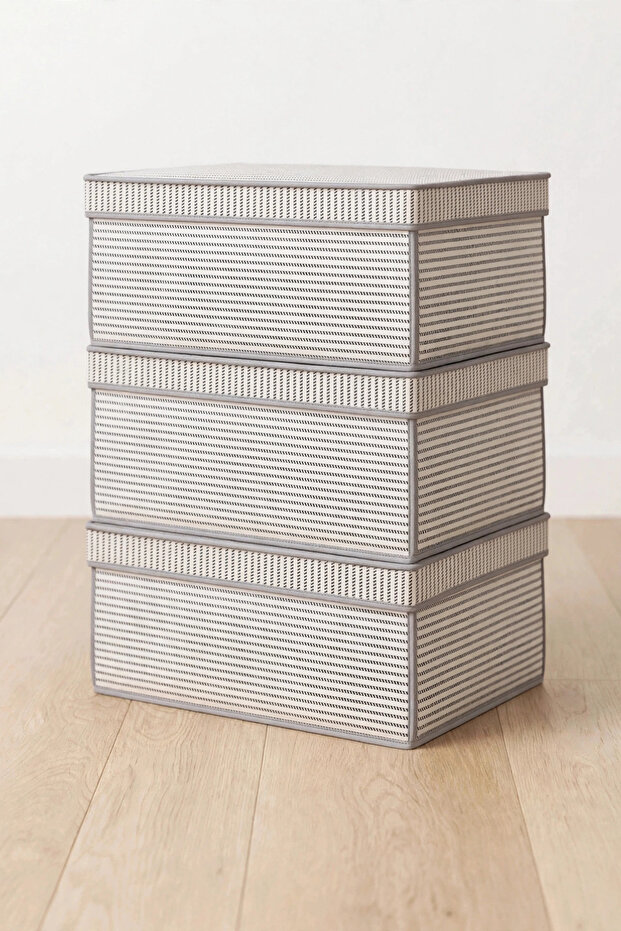 3-Piece under Bed and Inside Cabinet Storage Box with Lid Foldable Organizer Box 50X40X19 cm