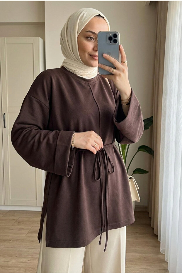 Women's Modal Fabric Elegant Tunic with Tie Detail 70 cm