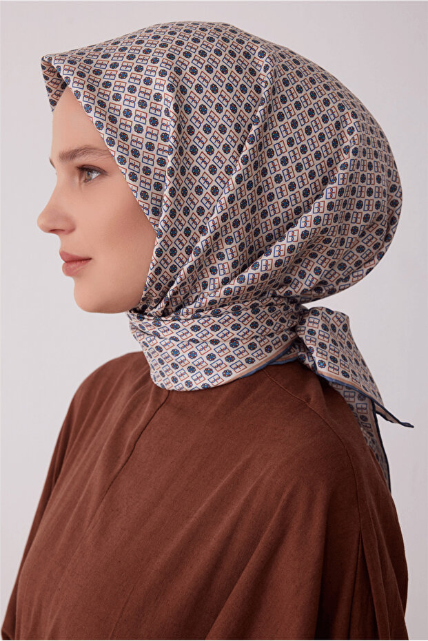 Tivil Silk Scarf Stone 4418 09 Monogram Pattern