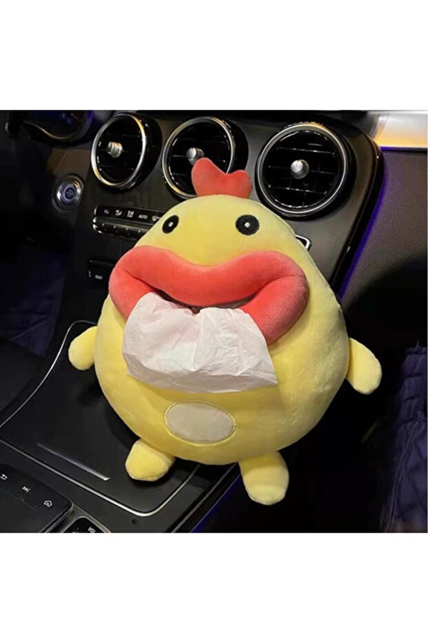 Car Interior Hangable Yellow Chick Napkin Holder Wet Wipe Holder for Car Napkin Wet Wipe Box Chick Plush Accessory