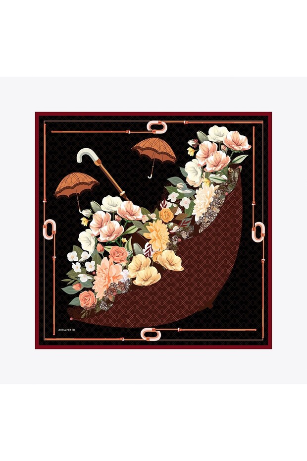 Umbrella Pattern Silk Tivil Scarf Coffee