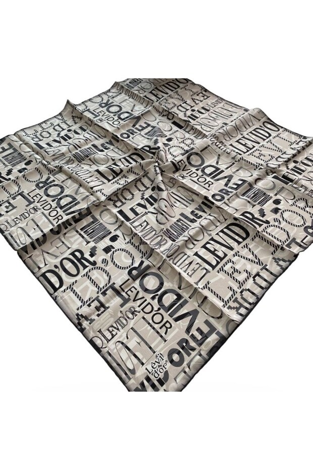 Tivil Pure Silk Scarf 55242 Black - Cream Text Pattern