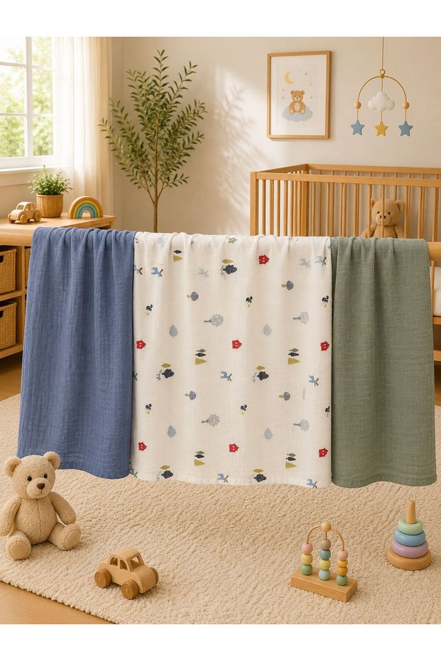 Multi-Purpose Muslin Blanket Set of 3, Muslin Newborn Baby Blanket, 100% Organic Cotton Muslin Cloth - 80X80 cm