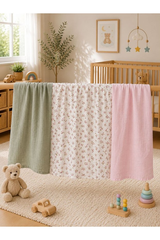 Multi-Purpose Muslin Blanket Set of 3, Muslin Newborn Baby Blanket, 100% Organic Cotton Muslin Cloth - 80X80 cm