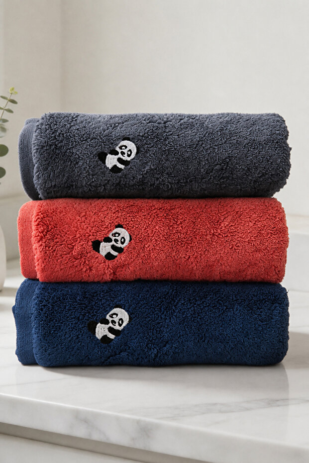 Lora 3-Piece 50X90 100% Cotton Embroidered Hand-Face-Hair Towel Set | Premium, Soft, Absorbent, and Durable