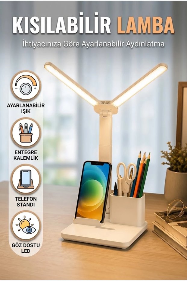 Dimmable Led Desk Lamp Adjustable Reading Light with Pen Holder and Phone Stand