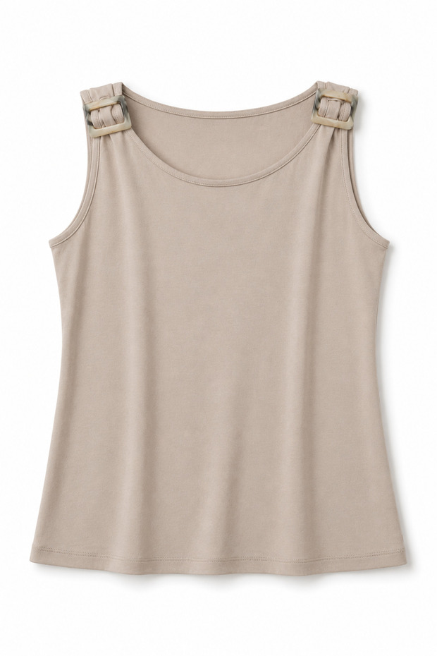 Women's Cream Shoulder Buckle Tank Top Blouse