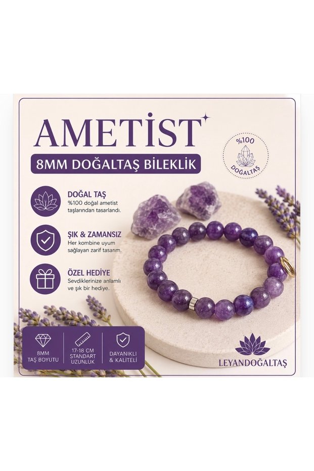 Ametist Natural Stone Bracelet 8 mm – Stylish Design, Adult Bracelet