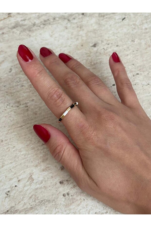 Black and White Thin Gold Ring