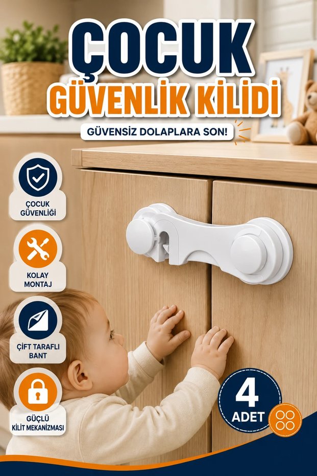 Baby Safety Cabinet Lock Set of 4 with Double-Sided Tape, Easy Installation