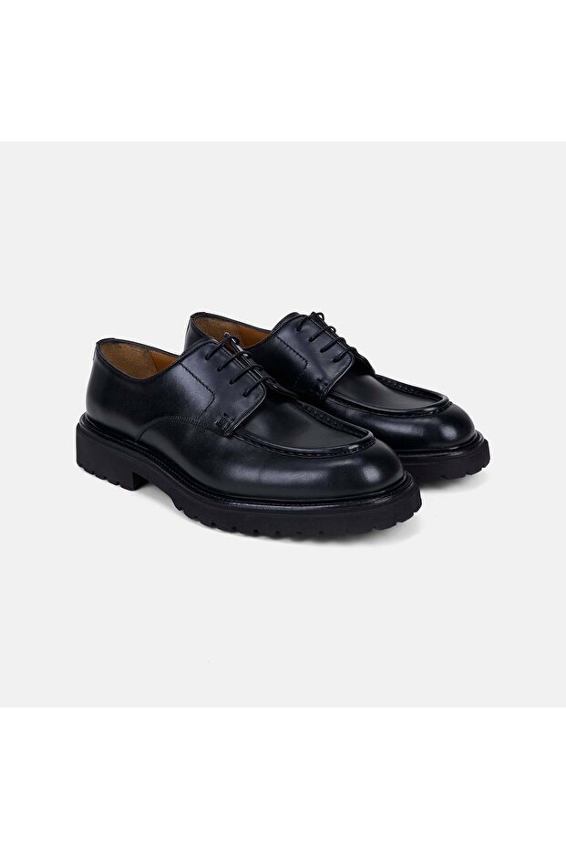 Men's Black Laced Thick Soled Classic Leather Shoes