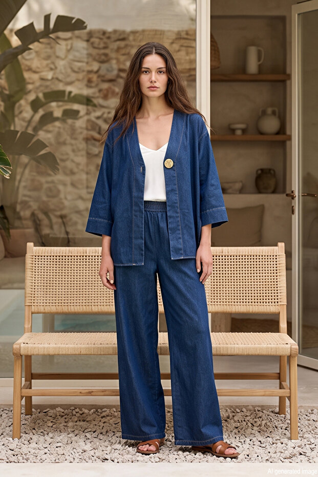 Single Button Trousered Jeans Suit 9149 Dark Navy Blue