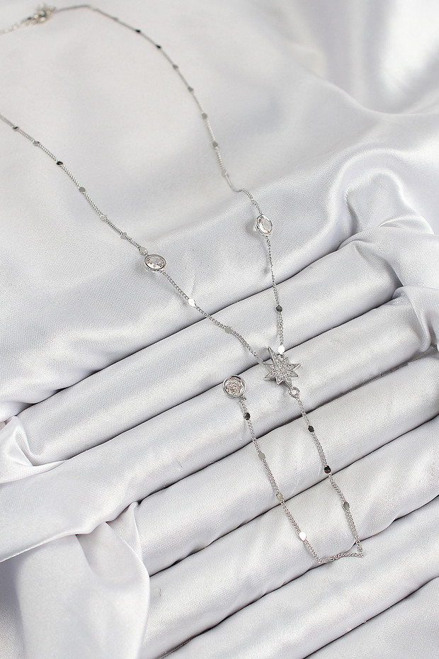 Polar Star Style Y Necklace with Silver Brass Zircon for Elegant Woman