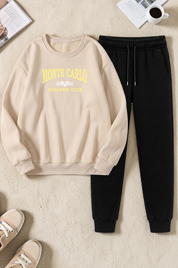 Unisex Monte Carlo Design Printed Crew Neck Sweatshirt - 2-Piece Tracksuit Set