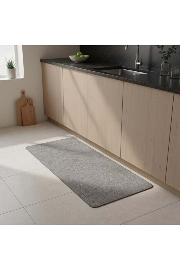 Softy Fabric Anti Slip Washable Kitchen/Area Runner Mat 45x120Cm Grey