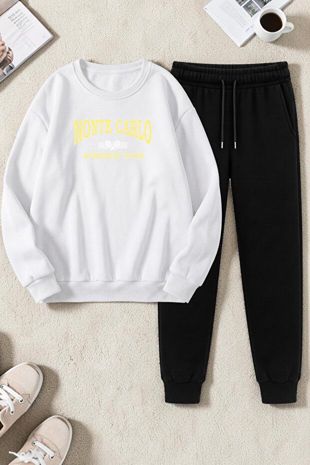 Unisex Monte Carlo Design Printed Crew Neck Sweatshirt - 2-Piece Tracksuit Set