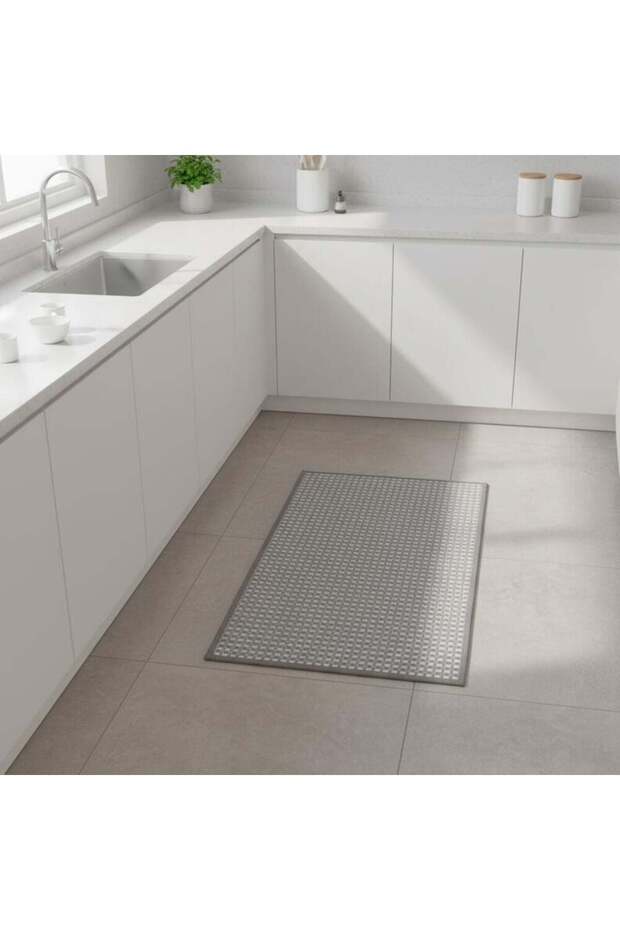 Tiko Chenille Woven Fabric Rubber Kitchen/Area Mat45x75 cm Grey