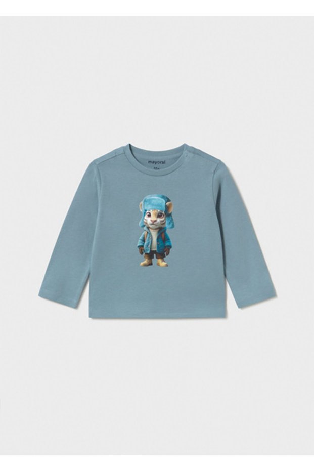 Winter Season Baby Boy Long Sleeve Printed Tshirt - Dark Green