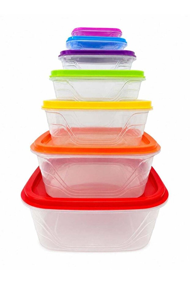 7-Piece Food Storage Container Set with Lids | Rainbow Colour Plastic Kitchen Storage Boxes | Transparent Airtight Containers for Pantry & Fridge