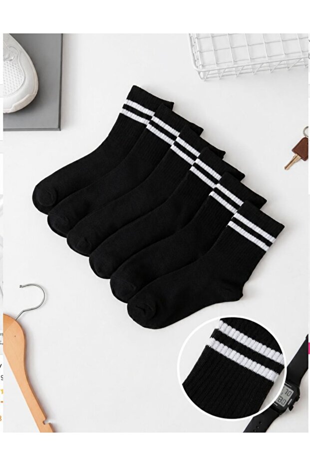 6-Pack Unisex Black Cotton Sports Socks Set for 4 Seasons