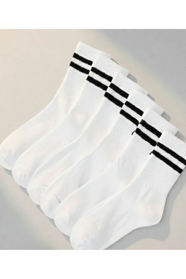 6-Pack Unisex White Cotton Sports Socks Set for 4 Seasons