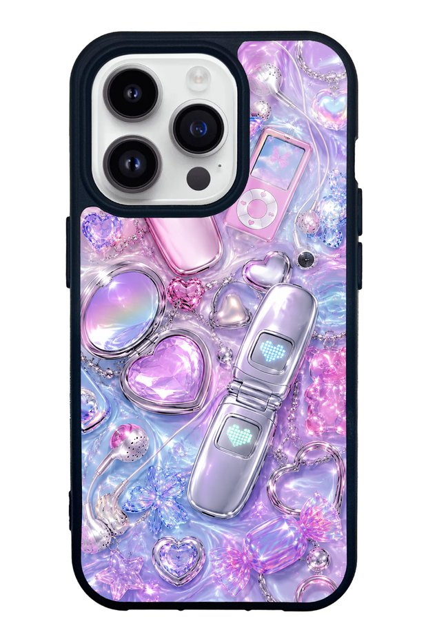 iPhone 14 Pro Chrome Heart Y2K Design Glossy Phone Case