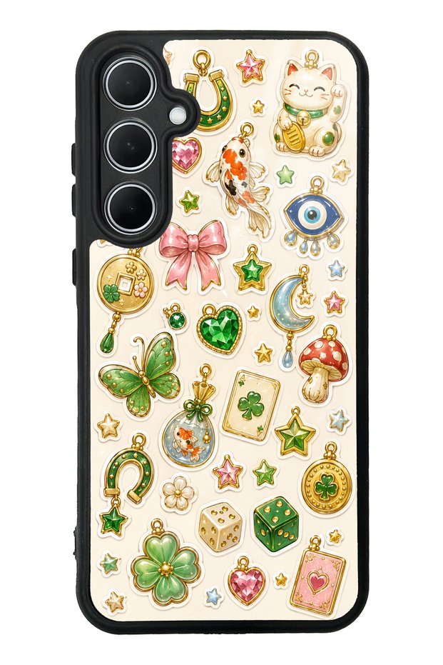 Samsung A35 Glossy Phone Case with Lucky Star Charms Design