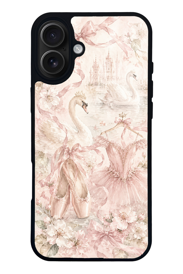 iPhone 16 Plus Pink Swan Ballet Design Glossy Phone Case