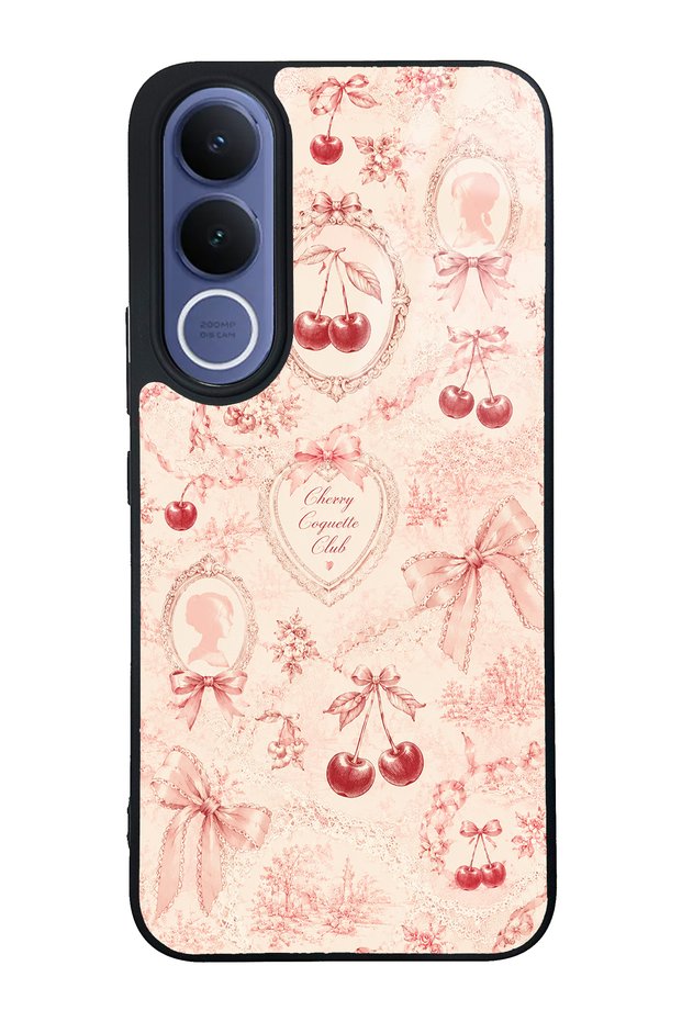 Vivo V70 Fe Glossy Phone Case with Cherry Coquette Toile Design