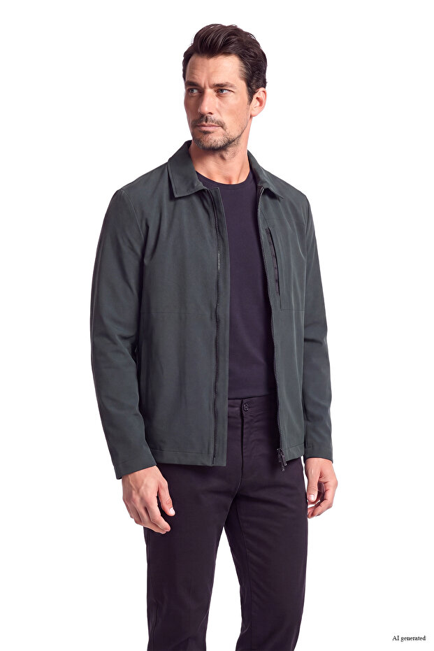 Men's Regular Fit Zippered Long Sleeve Black Jacket