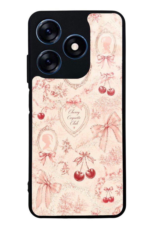 Tecno Spark 10 Glossy Phone Case with Cherry Coquette Toile Design