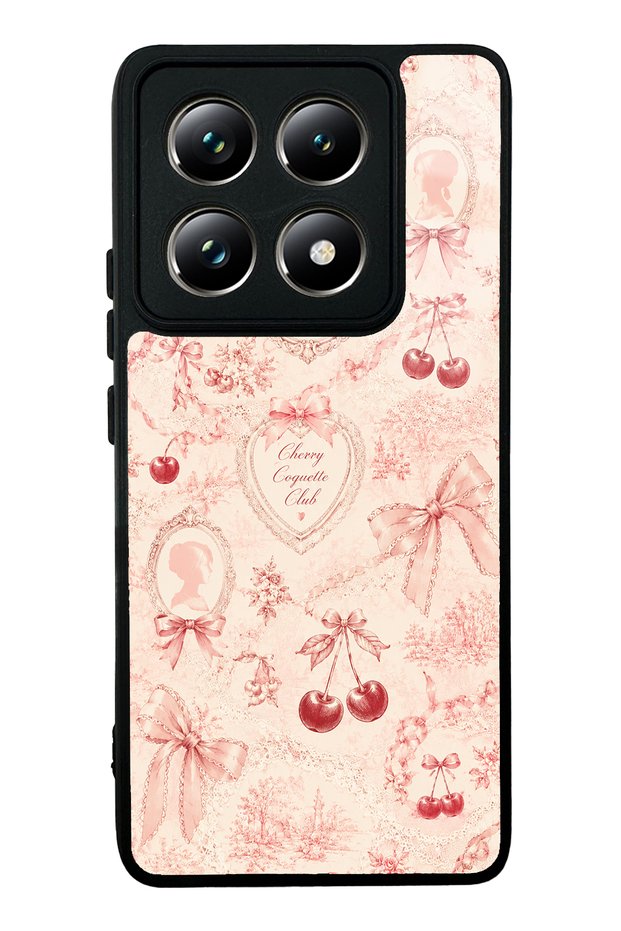 Xiaomi Mi 14t Pro Glossy Phone Case with Cherry Coquette Toile Design